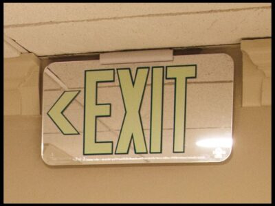 Photoluminescent Exit Sign – Double Sided – Mirrored Lucite image Photoluminescent Exit Sign – Double Sided – Mirrored Lucite