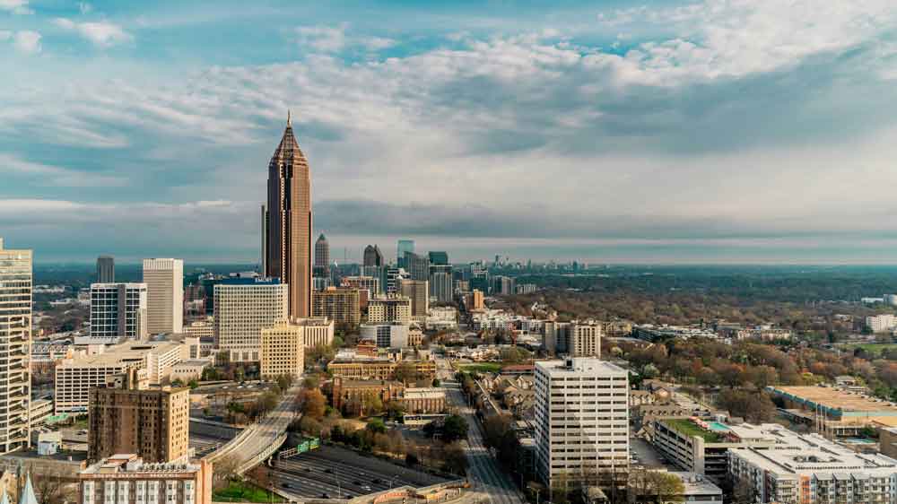 Atlanta Georgia skyline recycling fluorescent lamps bulbs batteries LEDS BulbCycle